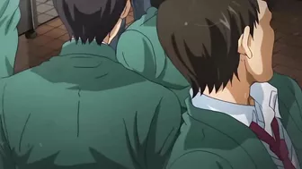 Hentai anime brunette with big tits gets gangbanged in public bathroom.