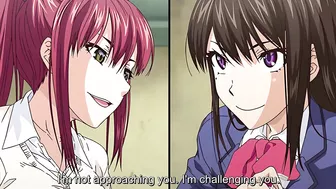 Horny schoolgirls battle for a guy in a hot threesome.