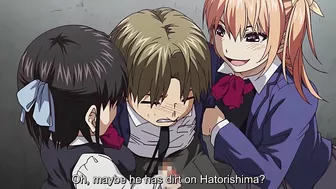 Horny schoolgirls battle for a guy in a hot threesome.