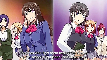 Horny schoolgirls battle for a guy in a hot threesome.