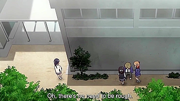 Horny schoolgirls battle for a guy in a hot threesome.