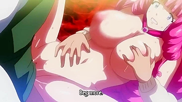 A buxom warrior battles a tentacled beast in an erotic hentai scene.