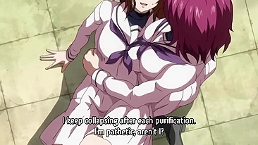 A buxom warrior battles a tentacled beast in an erotic hentai scene.