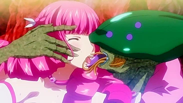 A buxom warrior battles a tentacled beast in an erotic hentai scene.