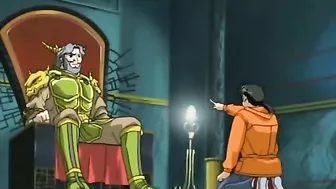 Injured hentai warrior receives healing double blowjob.