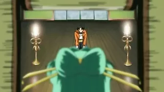 Injured hentai warrior receives healing double blowjob.