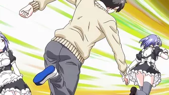 Hentai twin sisters in maids' uniforms getting fucked in a school restroom.