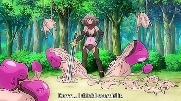 Hentai animation of a warrior girl being gang-banged by mushroom monsters.