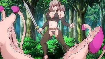 Hentai animation of a warrior girl being gang-banged by mushroom monsters.