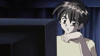 A hentai anime scene featuring a dark-haired schoolgirl in a swimsuit getting sexually assaulted by fellow students.