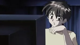 A hentai anime scene featuring a dark-haired schoolgirl in a swimsuit getting sexually assaulted by fellow students.