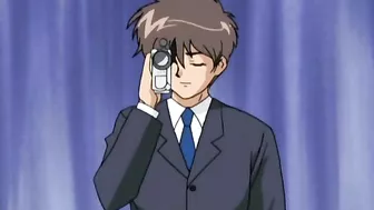 A hentai anime scene featuring a dark-haired schoolgirl in a swimsuit getting sexually assaulted by fellow students.