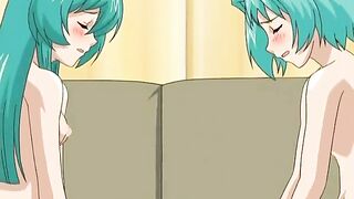 Horny twins indulge in kinky threesome with well-endowed partner on Hentai porn site.
