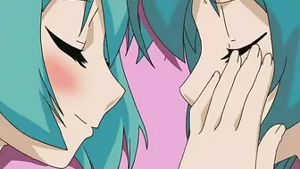 Horny twins indulge in kinky threesome with well-endowed partner on Hentai porn site.