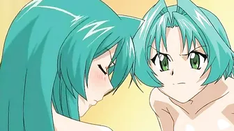 Horny twins indulge in kinky threesome with well-endowed partner on Hentai porn site.