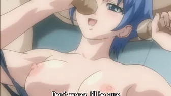 Short hair teen enjoys hardcore group sex on Hentai website.