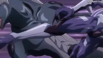 Hentai video shows a beast with tentacles raping a busty woman.