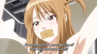 Hentai video - Busty slut gagged and fingered by multiple men on a train.