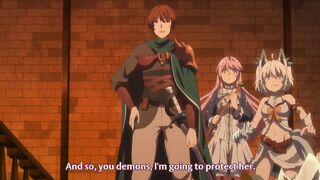 Hero fucks his harem bitches as demon girl looks on in hentai fantasy.