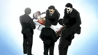 Hentai waitresses battle in a gangbang, winner and loser both get fucked.