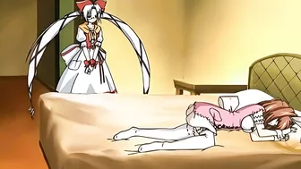 Hentai waitresses battle in a gangbang, winner and loser both get fucked.