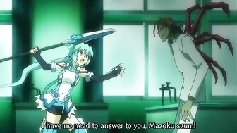 Teenage warrior woman ravaged by massive tentacle monster in hardcore hentai sex.