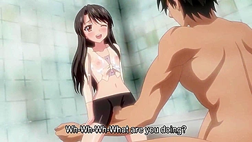 Hentai video - petite anime girl fucks muscular big guy in shower.