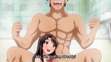 Hentai video - petite anime girl fucks muscular big guy in shower.