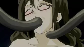 The demonic monster violently penetrates the tight, wet holes of a young anime character on a hentai website.