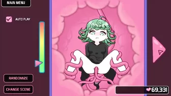 Hentai locker room scene with a sexy Lovecraftian tentacle monster and Saitama from One-Punch Man.