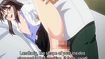 Sexy hentai landlady in a petite anime cosplay teaches naughty lessons.