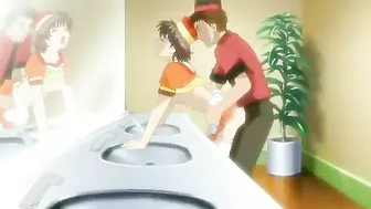 Burger shop manager has sex with busty teen employee in break room. #Hentai