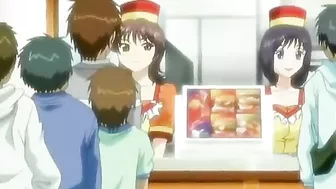 Burger shop manager has sex with busty teen employee in break room. #Hentai