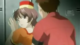 Burger shop manager has sex with busty teen employee in break room. #Hentai