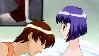 Seductive hentai scene featuring a cute teen and her lover in the bathtub.