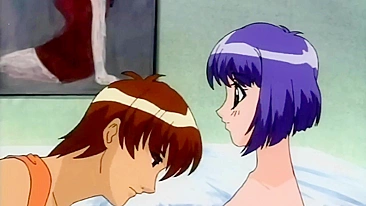 Seductive hentai scene featuring a cute teen and her lover in the bathtub.