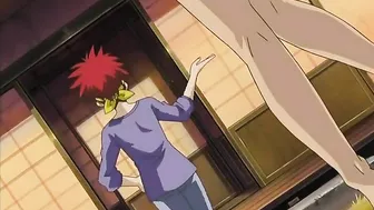 Hentai legend of a pervert getting it on with a petite teen at a restaurant table.