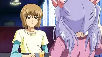 Hentai legend of a pervert getting it on with a petite teen at a restaurant table.