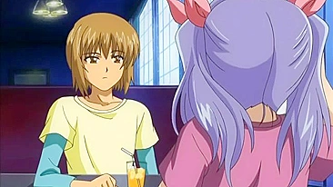 Hentai legend of a pervert getting it on with a petite teen at a restaurant table.