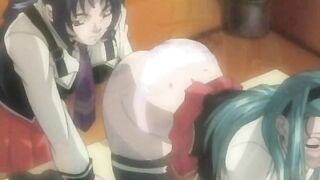 Horny schoolgirl masturbates on hentai stage.