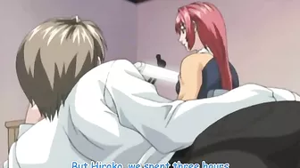 Horny schoolgirl masturbates on hentai stage.