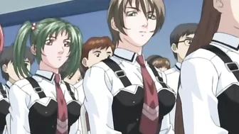 Horny schoolgirl masturbates on hentai stage.