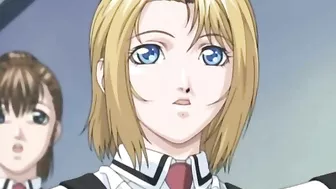 Horny schoolgirl masturbates on hentai stage.