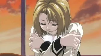 Horny schoolgirl masturbates on hentai stage.