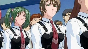 Horny schoolgirl masturbates on hentai stage.