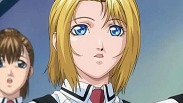 Horny schoolgirl masturbates on hentai stage.