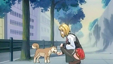 Horny schoolgirl masturbates on hentai stage.