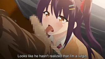 A naughty hentai schoolgirl named Ayaka masturbates while her friend blows his dick.