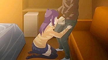 A naughty hentai schoolgirl named Ayaka masturbates while her friend blows his dick.