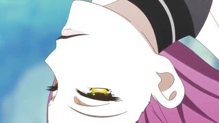 Hentai lesbians engage in a passionate liplock before wielding massive weapons in battle.